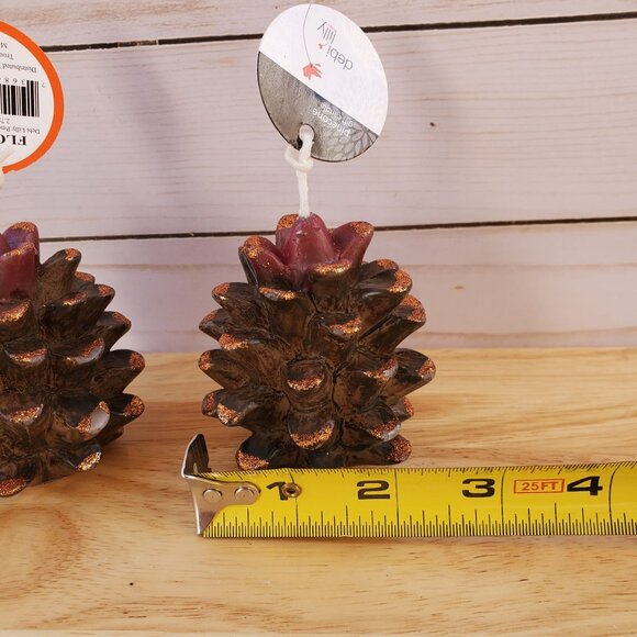Decorative Debi Lilly Design Pinecone Candles W/ Glitter Set Of 2  3" Tall - Picture 5 of 12